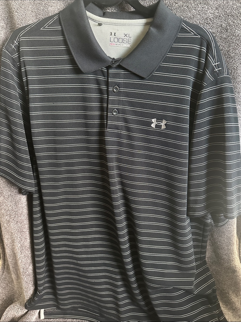 Under Armour Gray and White Striped Polo Shirt